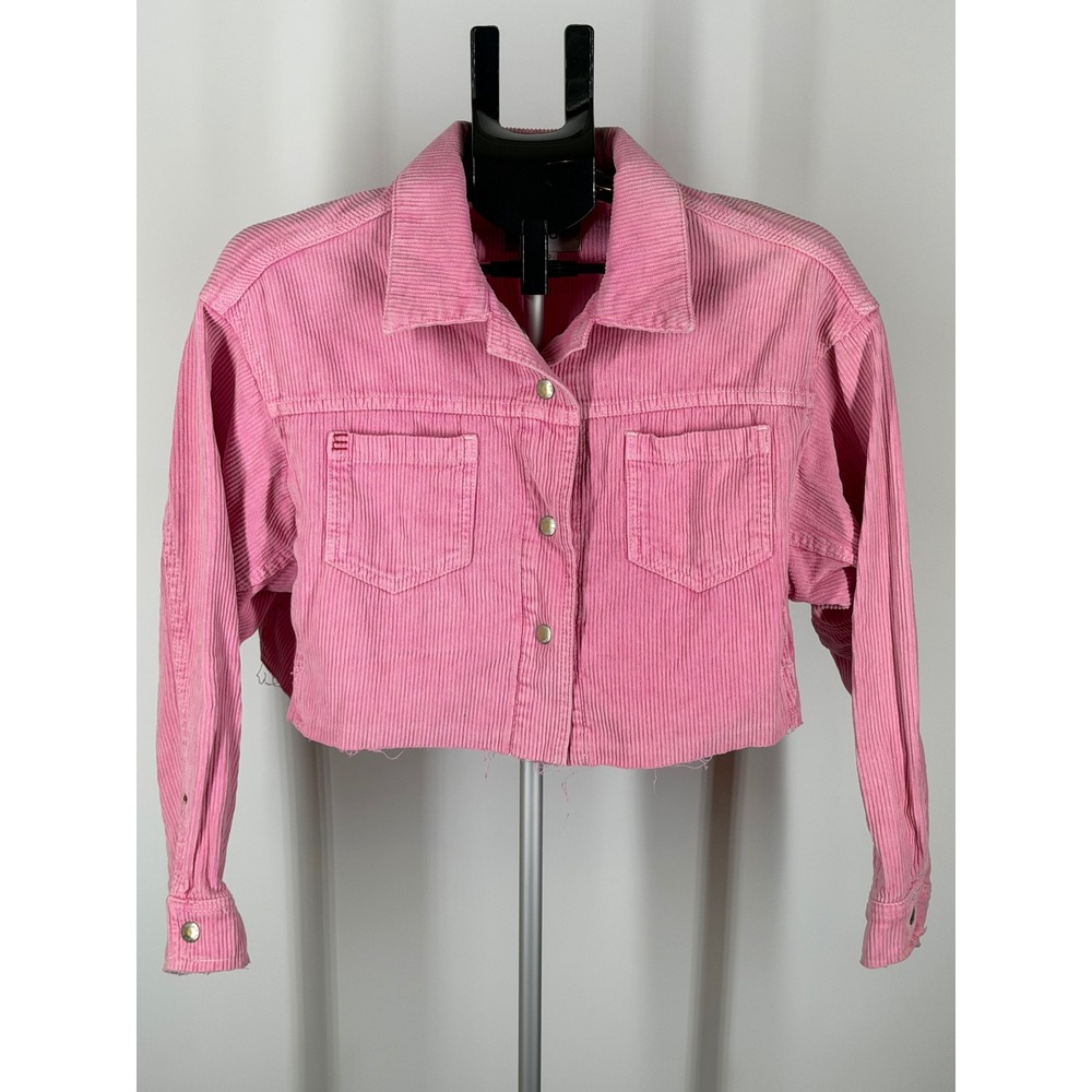 BDG Urban Outfitters Pink Corduroy Cropped Jacket Raw Hem XS Pockets Trucker